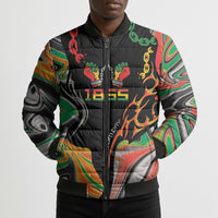 African Juneteenth Freedom Day 1865 Bomber Puffer Jacket Colors Liquid Marble With Broken Chains