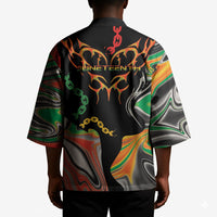African Juneteenth Freedom Day 1865 Kimono Colors Liquid Marble With Broken Chains