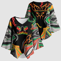 African Juneteenth Freedom Day 1865 Kimono Sleeve Blouse Colors Liquid Marble With Broken Chains