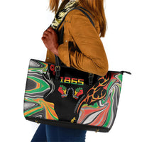 African Juneteenth Freedom Day 1865 Leather Tote Bag Colors Liquid Marble With Broken Chains
