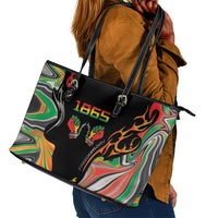 African Juneteenth Freedom Day 1865 Leather Tote Bag Colors Liquid Marble With Broken Chains