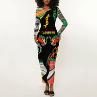 African Juneteenth Freedom Day 1865 Long Sleeve Bodycon Dress Colors Liquid Marble With Broken Chains