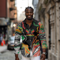 African Juneteenth Freedom Day 1865 Long Sleeve Button Shirt Colors Liquid Marble With Broken Chains
