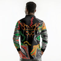 African Juneteenth Freedom Day 1865 Long Sleeve Polo Shirt Colors Liquid Marble With Broken Chains