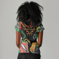 African Juneteenth Freedom Day 1865 Women V-Neck T-Shirt Colors Liquid Marble With Broken Chains