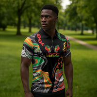 African Juneteenth Freedom Day 1865 Zipper Polo Shirt Colors Liquid Marble With Broken Chains