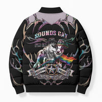 Cowboy Pride Month Sounds Gay Im in Bomber Puffer Jacket Y2K Tribal Chrome With Rainbow Scarf Cow