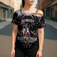 Cowboy Pride Month Sounds Gay Im in Cross Shoulder Shirt Y2K Tribal Chrome With Rainbow Scarf Cow