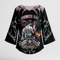 Cowboy Pride Month Sounds Gay Im in Kimono Sleeve Blouse Y2K Tribal Chrome With Rainbow Scarf Cow