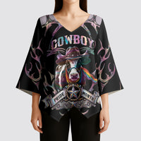 Cowboy Pride Month Sounds Gay Im in Kimono Sleeve Blouse Y2K Tribal Chrome With Rainbow Scarf Cow