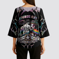 Cowboy Pride Month Sounds Gay Im in Kimono Sleeve Blouse Y2K Tribal Chrome With Rainbow Scarf Cow