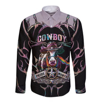 Cowboy Pride Month Sounds Gay Im in Long Sleeve Button Shirt Y2K Tribal Chrome With Rainbow Scarf Cow