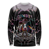 Cowboy Pride Month Sounds Gay Im in Long Sleeve Shirt Y2K Tribal Chrome With Rainbow Scarf Cow