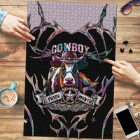 Cowboy Pride Month Sounds Gay Im in Puzzle Y2K Tribal Chrome With Rainbow Scarf Cow