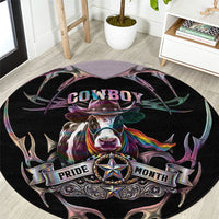 Cowboy Pride Month Sounds Gay Im in Round Carpet Y2K Tribal Chrome With Rainbow Scarf Cow