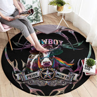 Cowboy Pride Month Sounds Gay Im in Round Carpet Y2K Tribal Chrome With Rainbow Scarf Cow
