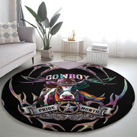Cowboy Pride Month Sounds Gay Im in Round Carpet Y2K Tribal Chrome With Rainbow Scarf Cow