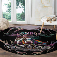 Cowboy Pride Month Sounds Gay Im in Round Carpet Y2K Tribal Chrome With Rainbow Scarf Cow