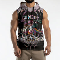 Cowboy Pride Month Sounds Gay Im in Sleeveless Hoodie Y2K Tribal Chrome With Rainbow Scarf Cow