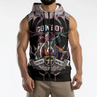 Cowboy Pride Month Sounds Gay Im in Sleeveless Zip Hoodie Y2K Tribal Chrome With Rainbow Scarf Cow