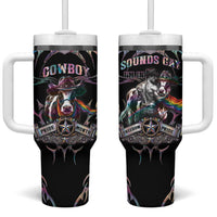 Cowboy Pride Month Sounds Gay Im in Tumbler With Handle Y2K Tribal Chrome With Rainbow Scarf Cow