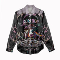 Cowboy Pride Month Sounds Gay Im in Women Casual Shirt Y2K Tribal Chrome With Rainbow Scarf Cow