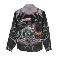 Cowboy Pride Month Sounds Gay Im in Women Casual Shirt Y2K Tribal Chrome With Rainbow Scarf Cow