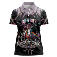 Cowboy Pride Month Sounds Gay Im in Women Polo Shirt Y2K Tribal Chrome With Rainbow Scarf Cow