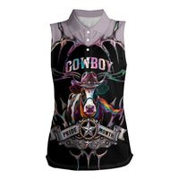 Cowboy Pride Month Sounds Gay Im in Women Sleeveless Polo Shirt Y2K Tribal Chrome With Rainbow Scarf Cow