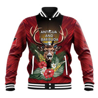 Personalized Antigua and Barbuda Baseball Jacket Tropical Flowers Stag Deer - Wonder Print Shop