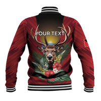 Personalized Antigua and Barbuda Baseball Jacket Tropical Flowers Stag Deer - Wonder Print Shop