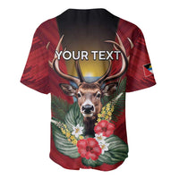 Personalized Antigua and Barbuda Baseball Jersey Tropical Flowers Stag Deer - Wonder Print Shop