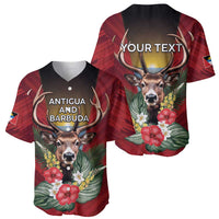 Personalized Antigua and Barbuda Baseball Jersey Tropical Flowers Stag Deer - Wonder Print Shop