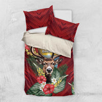 Antigua and Barbuda Bedding Set Tropical Flowers Stag Deer - Wonder Print Shop