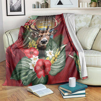 Antigua and Barbuda Blanket Tropical Flowers Stag Deer - Wonder Print Shop