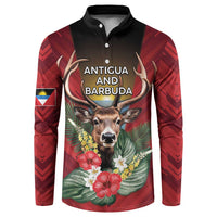 Personalized Antigua and Barbuda Button Sweatshirt Tropical Flowers Stag Deer - Wonder Print Shop