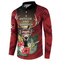 Personalized Antigua and Barbuda Button Sweatshirt Tropical Flowers Stag Deer - Wonder Print Shop