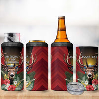 Personalized Antigua and Barbuda 4 in 1 Can Cooler Tumbler Tropical Flowers Stag Deer - Wonder Print Shop