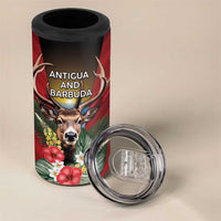 Personalized Antigua and Barbuda 4 in 1 Can Cooler Tumbler Tropical Flowers Stag Deer - Wonder Print Shop