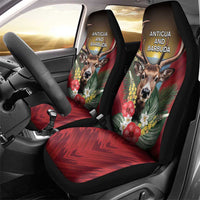 Antigua and Barbuda Car Seat Cover Tropical Flowers Stag Deer - Wonder Print Shop