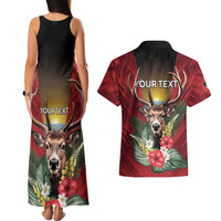 Personalized Antigua and Barbuda Couples Matching Tank Maxi Dress and Hawaiian Shirt Tropical Flowers Stag Deer - Wonder Print Shop
