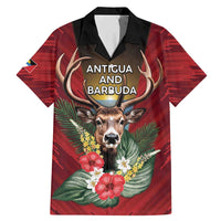 Personalized Antigua and Barbuda Family Matching Mermaid Dress and Hawaiian Shirt Tropical Flowers Stag Deer - Wonder Print Shop