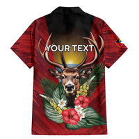Personalized Antigua and Barbuda Family Matching Mermaid Dress and Hawaiian Shirt Tropical Flowers Stag Deer - Wonder Print Shop