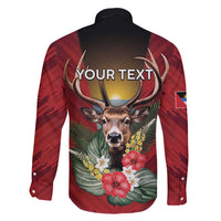 Personalized Antigua and Barbuda Family Matching Mermaid Dress and Hawaiian Shirt Tropical Flowers Stag Deer - Wonder Print Shop