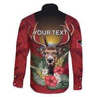 Personalized Antigua and Barbuda Family Matching Off The Shoulder Long Sleeve Dress and Hawaiian Shirt Tropical Flowers Stag Deer - Wonder Print Shop