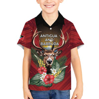 Personalized Antigua and Barbuda Family Matching Off The Shoulder Long Sleeve Dress and Hawaiian Shirt Tropical Flowers Stag Deer - Wonder Print Shop