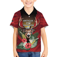 Personalized Antigua and Barbuda Family Matching Short Sleeve Bodycon Dress and Hawaiian Shirt Tropical Flowers Stag Deer - Wonder Print Shop