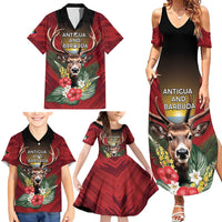 Personalized Antigua and Barbuda Family Matching Summer Maxi Dress and Hawaiian Shirt Tropical Flowers Stag Deer - Wonder Print Shop