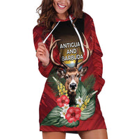 Personalized Antigua and Barbuda Hoodie Dress Tropical Flowers Stag Deer - Wonder Print Shop