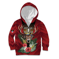 Personalized Antigua and Barbuda Kid Hoodie Tropical Flowers Stag Deer - Wonder Print Shop